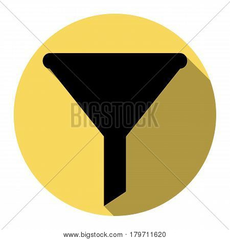 Filter simple sign. Vector. Flat black icon with flat shadow on royal yellow circle with white background. Isolated.