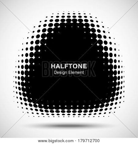 Convex black abstract vector distorted triangle square frame halftone dots logo emblem design element for new technology pattern background.