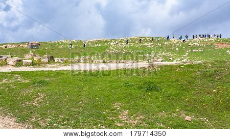 Tourist In Ancient City Gerasa In Winter