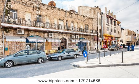 Street In Madaba City In Winter
