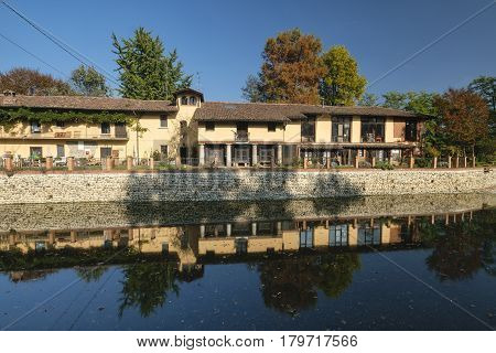 Country house along the Naviglio Grande of Turbigo (Milan Lombardy Italy) at fall