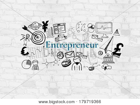 Digital composite of Entrepeneur text with drawings graphics