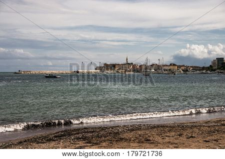 View from the sea beach to the old town
