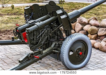 Belarus Krupki - 29.03.2017: Artillery anti-tank 85 mm gun D-44