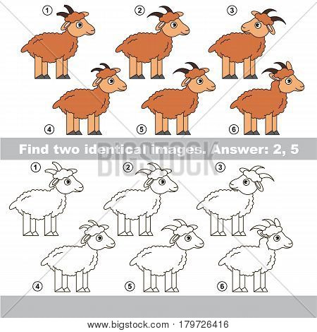 The educational kid matching game for preschool kids with easy gaming level, he task is to find similar objects, to compare items and find two same Goats.