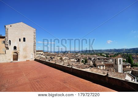 Medieval town panorama from Piazza Grande Gubbio Umbria Region Perugia Province / Metropolitan city Italy.