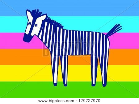 Funny cartoon zebra on colorful background, vector