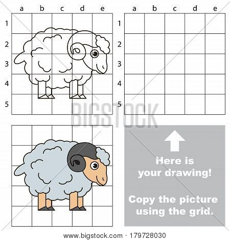 Copy the picture using grid lines, the simple educational game for preschool children education with easy gaming level, the kid drawing game with White Bighorn Sheep