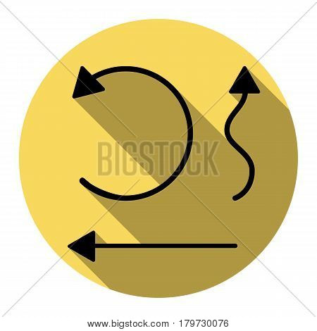 Simple set to Interface Arrows Vector. Flat black icon with flat shadow on royal yellow circle with white background. Isolated.