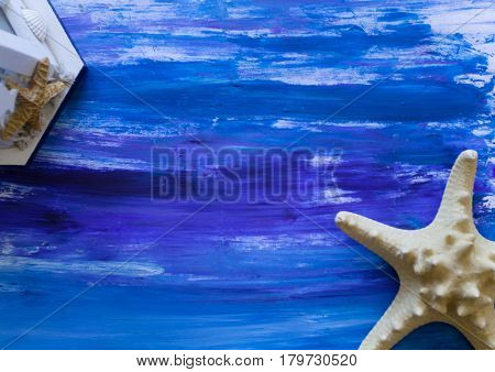 nautical hand drawn gouache background with starfish