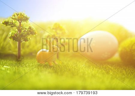 Little Easter Bunny On Spring Green Grass. Macro.