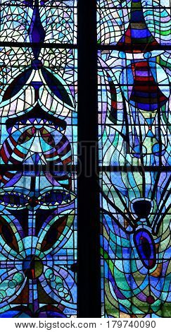 Metz France - july 25 2016 : the picturesque Saint Maximin church window