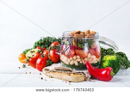 Healthy Vegan Salad In A Mason Jar With Beans
