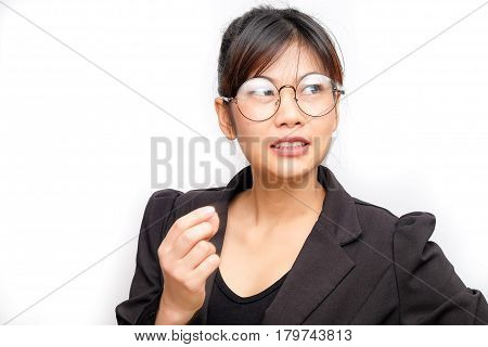 Business Women With Glasses Thinking And Say Something