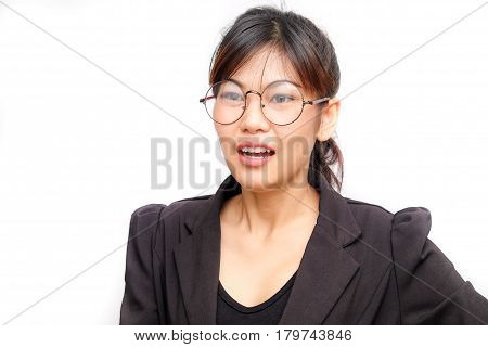 Business Women With Glasses Thinking And Say Something