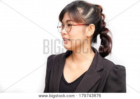 Business Women With Glasses Thinking And Say Something