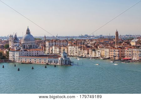 VENICE ITALY - SEPT 22 2016: Santa Maria della Salute is a Roman Catholic church and minor basilica located at Punta della Dogana in the Dorsoduro sestiere of the city of Venice. Venice September 22 2016