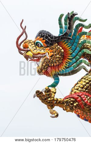 The Beautiful gragon statue on white background.