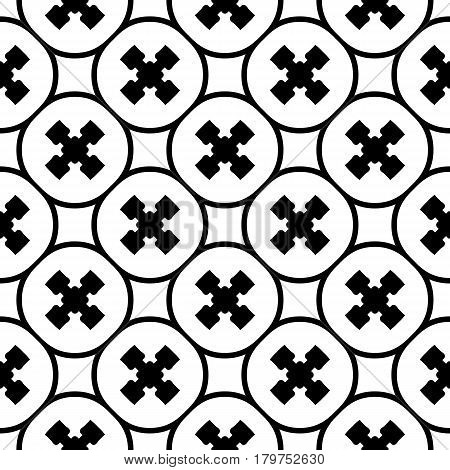 Vector monochrome texture, repeat minimalist seamless pattern. Abstract geometric background with staggered crosses and rounded lattice. Design for prints, decor, textile, furniture, clothes, digital