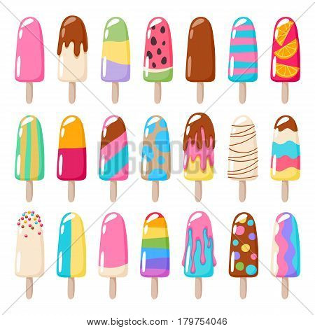 Popsicle ice cream icons set. Colorful swets vector illustration.