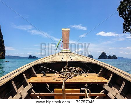 Long Boat Tranditional With Rope And Anchor Of Krabi, Thailand