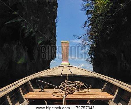 Long boat tranditional of Krabi Thailand, sea and mountain view