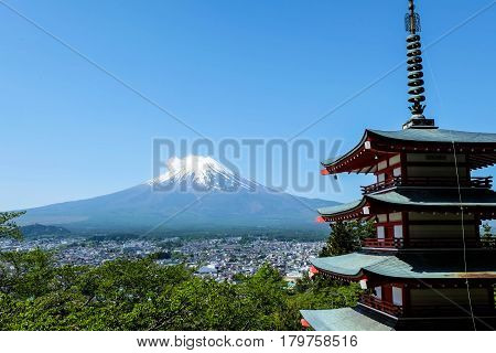 Fuji Mountain view and Chureito Pagoda Japan