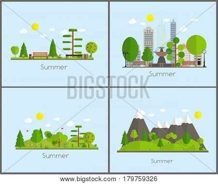 Summer Time Background Set in Modern Flat Design Vector Illustration EPS10