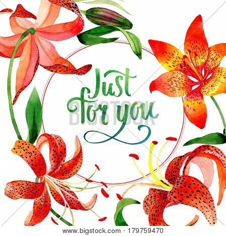 Wildflower leopard lily flower frame in a watercolor style isolated.  Aquarelle wild flower for background, texture, wrapper pattern, frame or border.