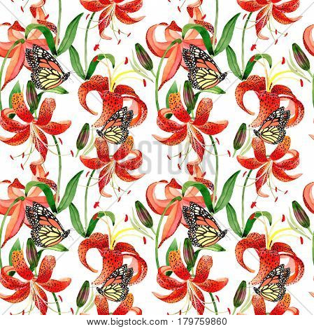 Wildflower leopard lily flower pattern in a watercolor style isolated.  Aquarelle wild flower for background, texture, wrapper pattern, frame or border.