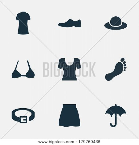 Vector Illustration Set Of Simple Clothes Icons. Elements Brolly, Skirt, Brasserie And Other Synonyms Woman, Umbrella And Fashion.