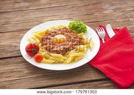 Penne Pasta With A Bolognese Tomato Beef Sauce