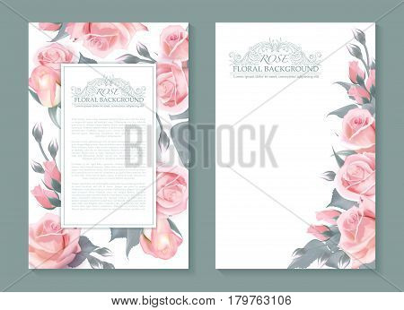 Vector botanical banners with pink roses. Vertical design for wrapping paprer, soap, beauty salon, natural and organic products, make up, health care products or aromatherapy, etc. Place for text