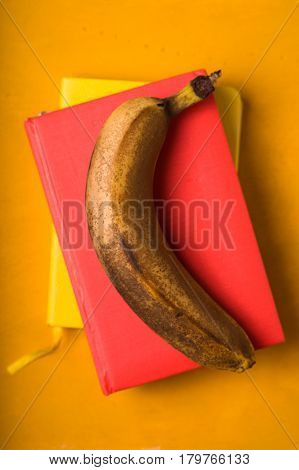Banana on the colorful background top view