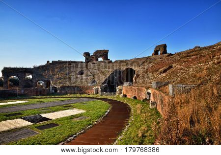 The Amphitheater of Santa Maria Capua Vetere, the second biggest roman amphitheater, tourist destination for cultural trips to Italy
