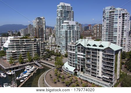 The skyline of Davie Village the part of Vancouver downtown (British Columbia).