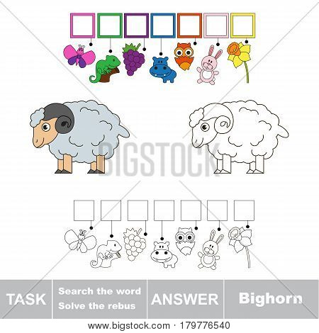 Educational puzzle game for kids. Find the hidden word Bighorn