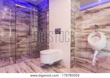 Marble Bathroom With Glass Shower Enclosure