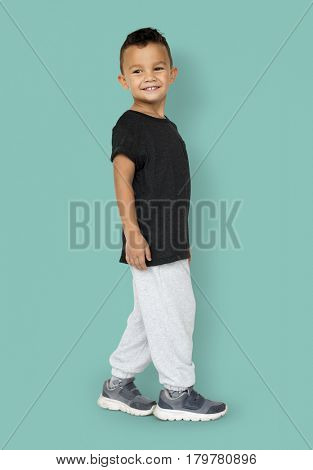 Little Boy Gesture Face Smile Expression Studio Portrait