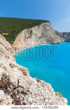 Amazing landscape of blue waters of Porto Katsiki Beach, Lefkada, Ionian Islands, Greece