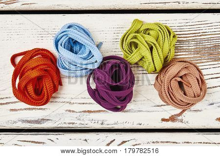 Set of coloured shoelaces. Bright idea for leisure.