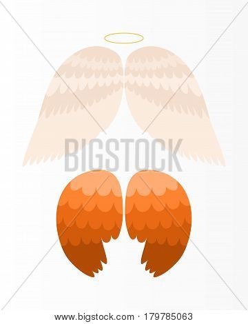 Wings angel isolated animal feather pinion bird freedom flight and natural hawk life peace design flying element eagle winged side shapevector illustration. Beauty haven soft anatomy graphic.