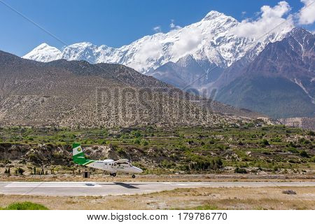 Jomsom, Nepal - May 14, 2016: Jomsom airport in Nepal - one of the most dangerous airports in the world.