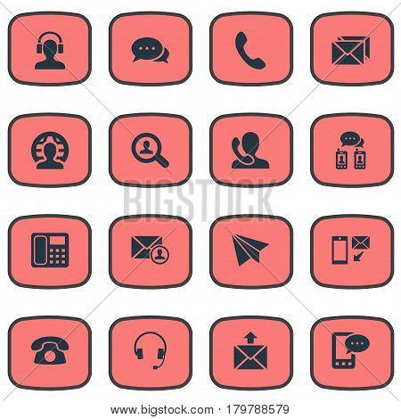 Vector Illustration Set Of Simple Connect Icons. Elements Epistle Author, Earpiece, Correspondence And Other Synonyms Job, Chat And Search.
