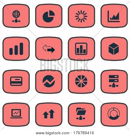 Vector Illustration Set Of Simple Analysis Icons. Elements Digital Documnet, Increase, Double Arrow And Other Synonyms Pie, Arrows Up And Document.