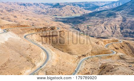 View Of King Highway In Mountain Near Al Mujib Dam