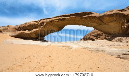 View Of Bridge Sandstone Rock In Wadi Rum Desert