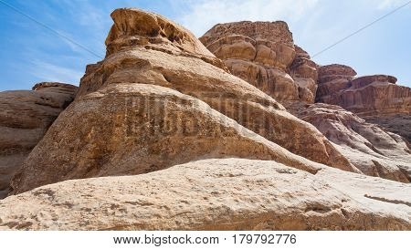 Old Sandstone Mountains In Wadi Rum Desert