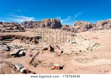 Above View Of Bedouin Camp In Ancient Petra Town