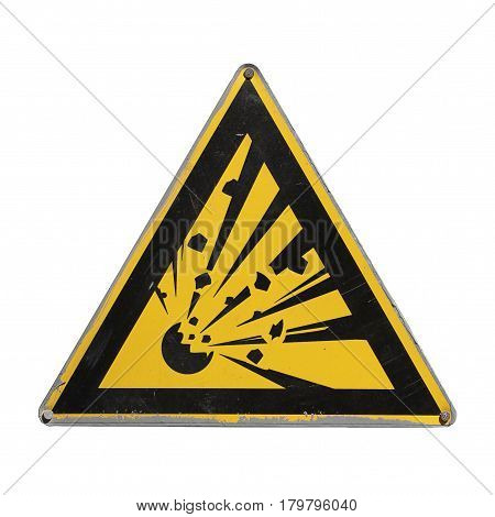 Explosive. Warning danger. Yellow triangle. Sign for collage on white background